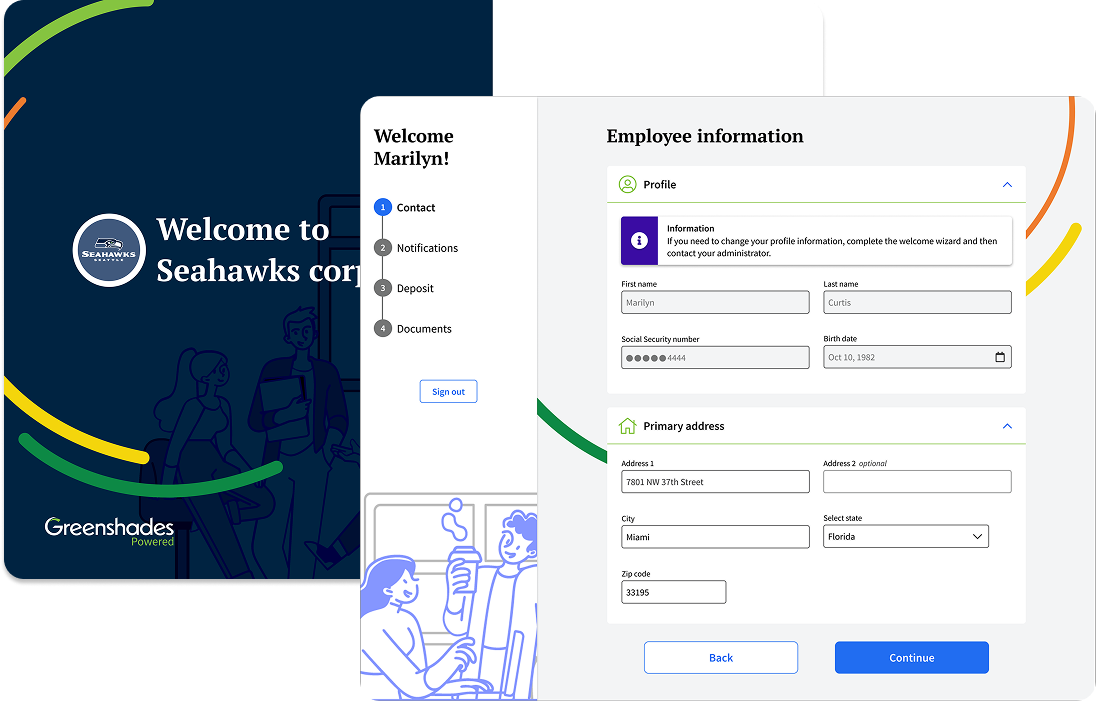 Employee onboarding flow — welcome and information steps